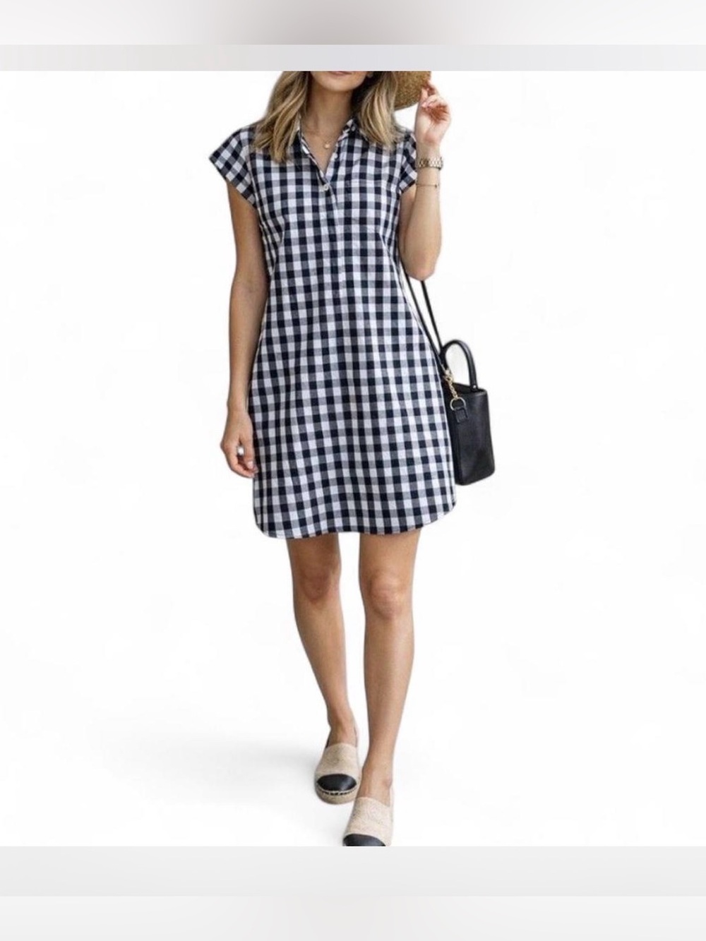J. Crew sz Small Shift mini Dress Black White Gingham check cotton comfy preppy